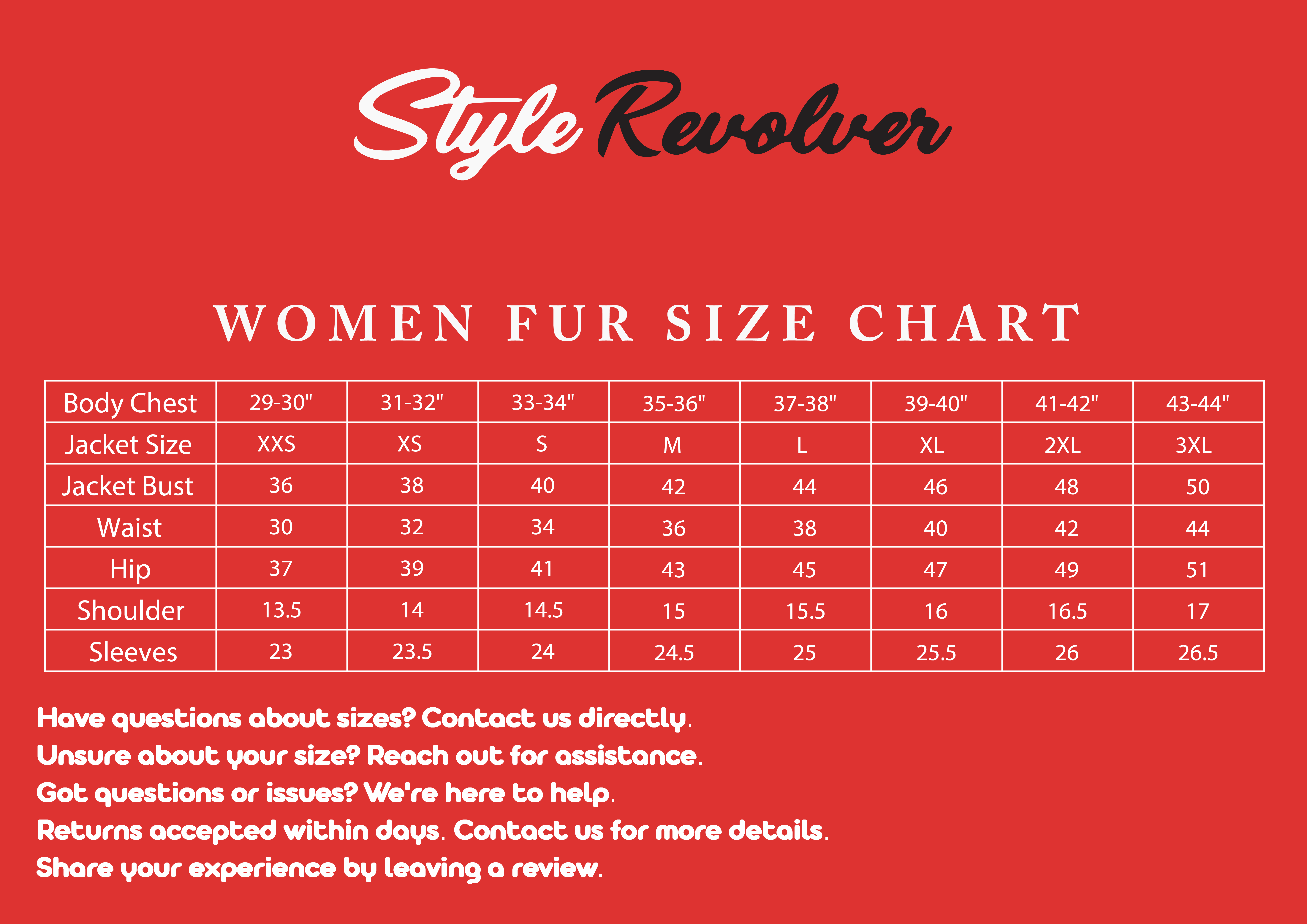 Women Fur Size Chart