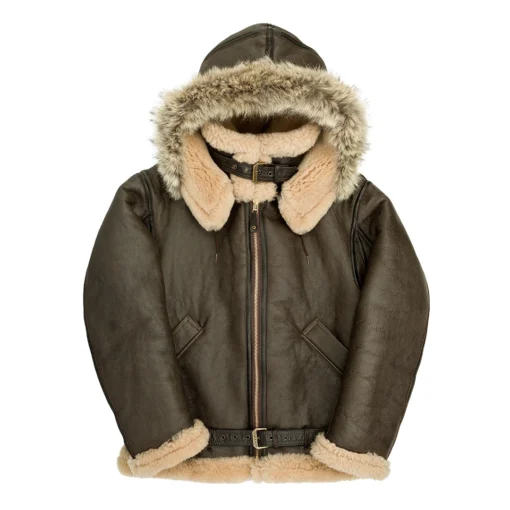 B3 Brown Hooded Faux Shearling Jacket