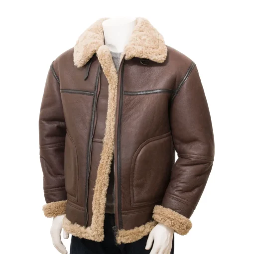 Men Vintage Brown Shearling Jacket