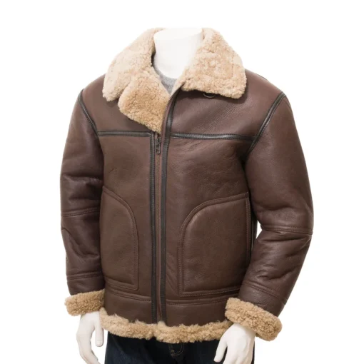 Men Vintage Brown Shearling Jacket