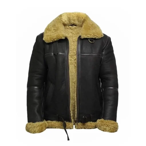 Men’s Real Shearling Sheepskin Bomber Leather Jacket