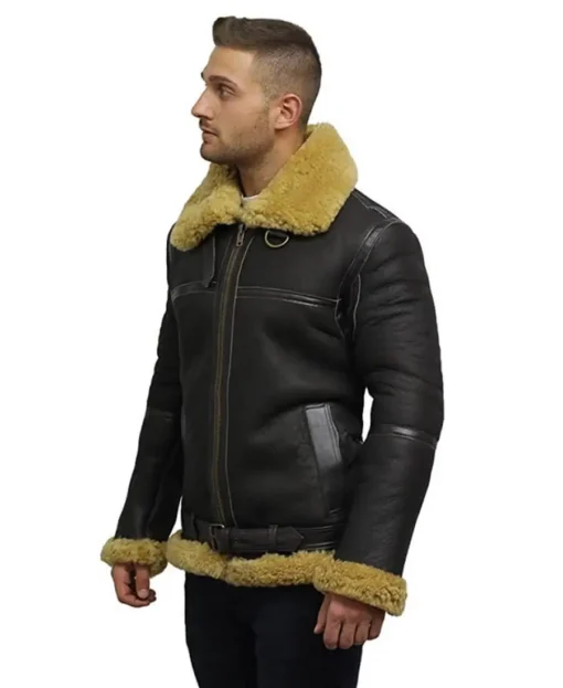 Men’s Real Shearling Sheepskin Bomber Leather Jacket