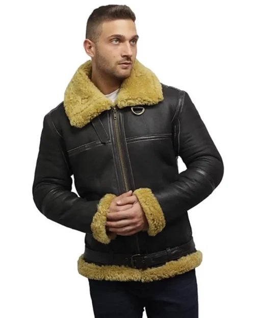 Men’s Real Shearling Sheepskin Bomber Leather Jacket