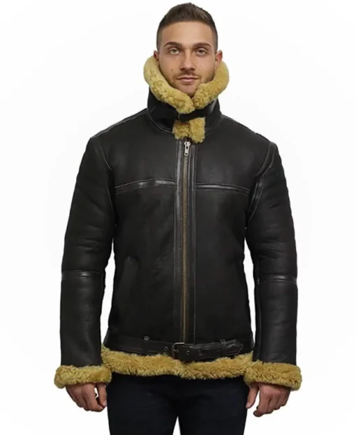 Men’s Real Shearling Sheepskin Bomber Leather Jacket