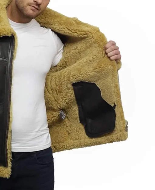 Men’s Real Shearling Sheepskin Bomber Leather Jacket