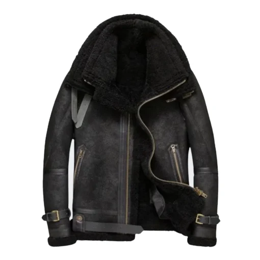 Oversized Black B3 Bomber Shearling Leather Jacket for Men