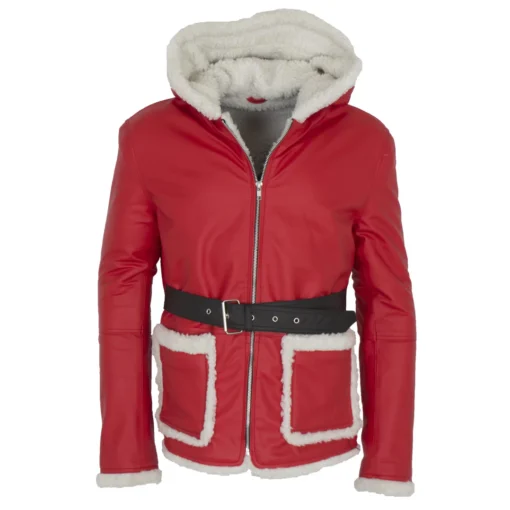 Santa Red Shearling Faux Fur Leather Jacket