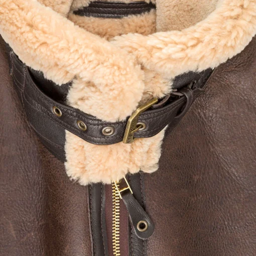 Brown Sheepskin Faux Shearling Bomber Leather Jacket