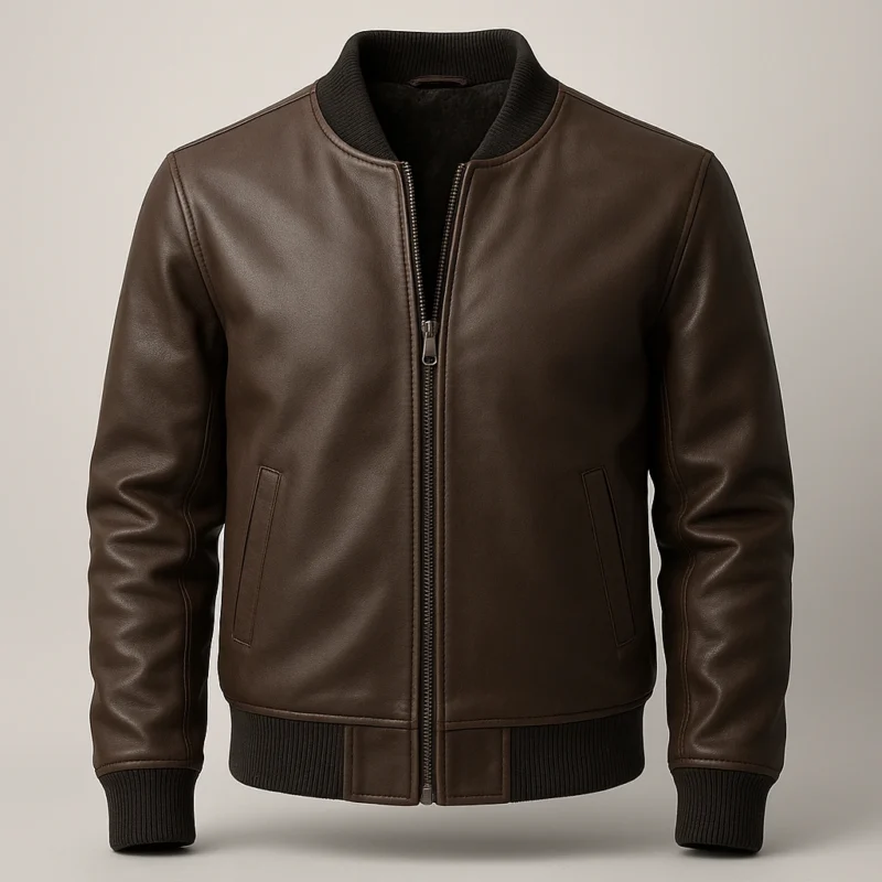 Bomber leather jacket covering accompanying teased cuffs and clean new fit