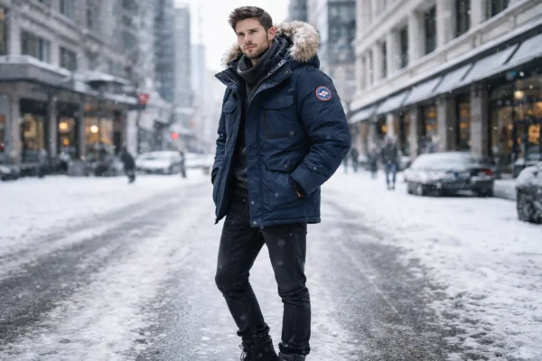 canada goose jacket worn in winter showing extreme cold protection
