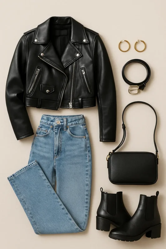 Outfit flat lay appearance by virtue of what to style a cropped leather jacket