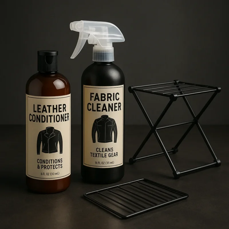 Motorcycle jacket support finishes and cleaners