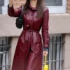 Emily Ratajkowski Burgundy Coat