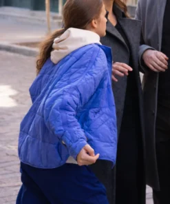 Law and Order S25 Thalia Young Blue Grid Puffer Jacket