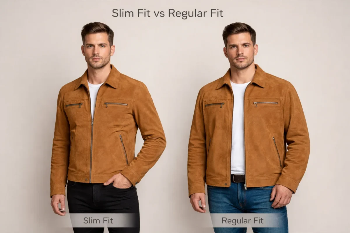 Brad Pitt Cliff Booth suede jacket fit guide comparison