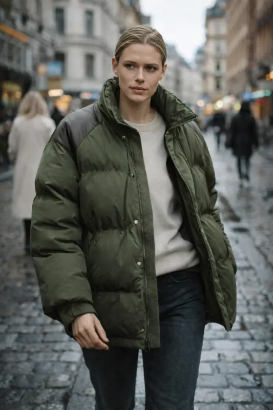 Synden S01 Krista Kosonen green puffer jacket urban street style