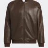 2026 Adidas Originals Brown Leather Bomber Jacket