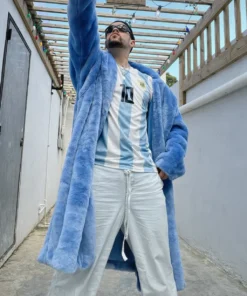 Bad Bunny Blue Shearling Coat