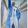 Bad Bunny Blue Shearling Coat