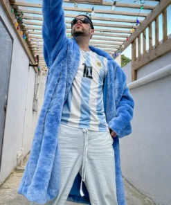 Bad Bunny Blue Shearling Coat