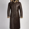Brent Hook Closure Chocolate Brown Hooded Leather Coat