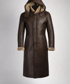 Brent Hook Closure Chocolate Brown Hooded Leather Coat