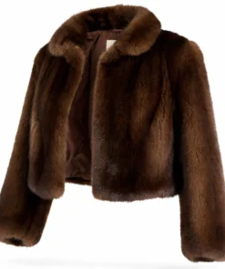 Brown Fur Cropped Jacket Dua Lipa