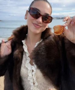 Brown Fur Cropped Jacket Dua Lipa