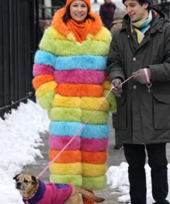 Elsbeth Carrie Preston Rainbow Faux Fur Coat