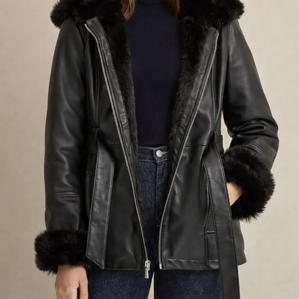Genevieve Black Leather Faux Shearling Jacket