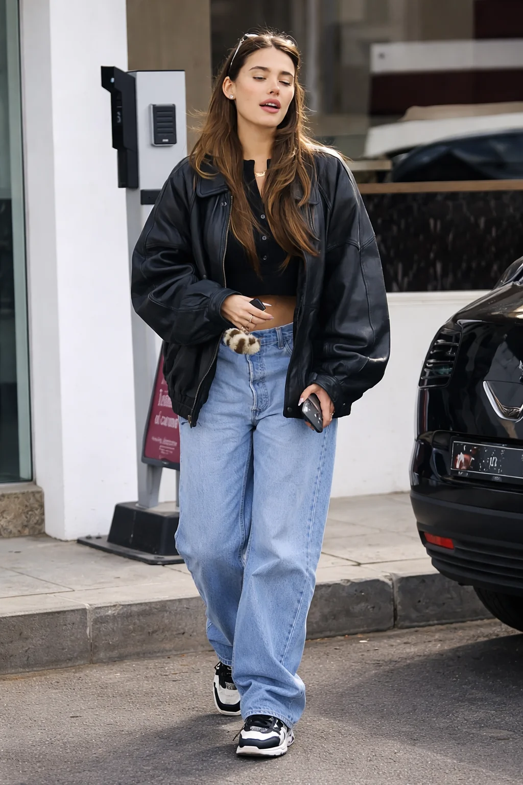 Madison Beer Black Leather Jacket