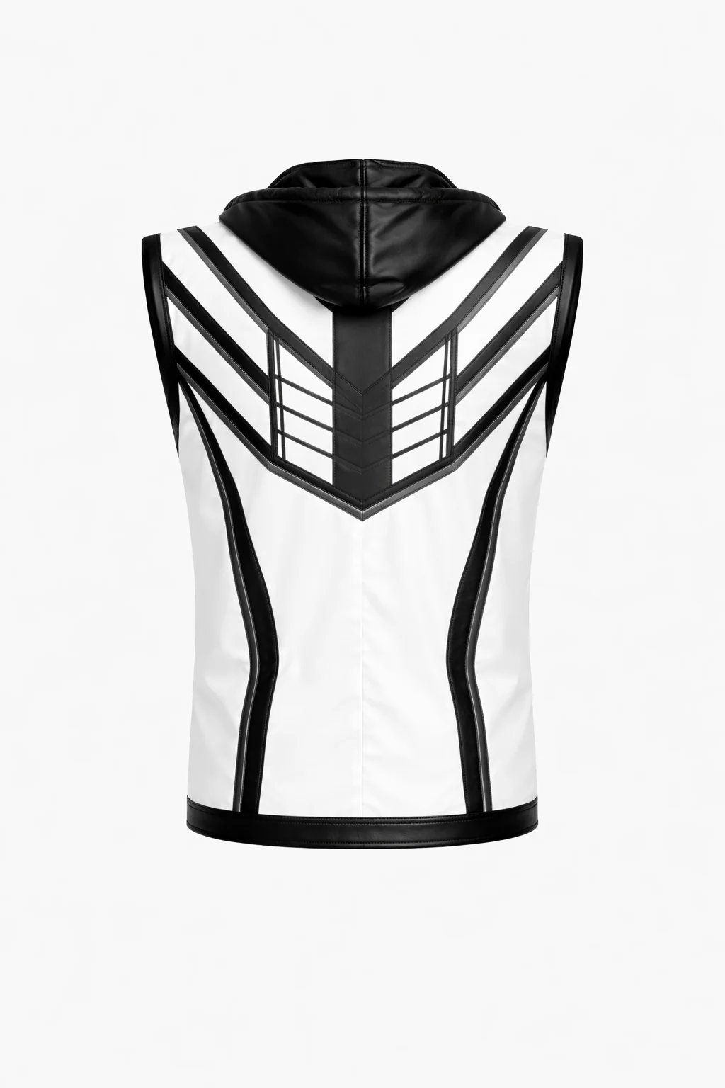 Men’s Black & White Hooded Leather Vest