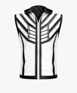 Men’s Black & White Hooded Leather Vest