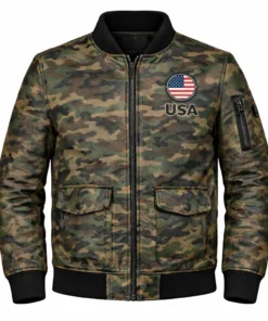 Men’s USA Flag Camouflage Bomber Jacket
