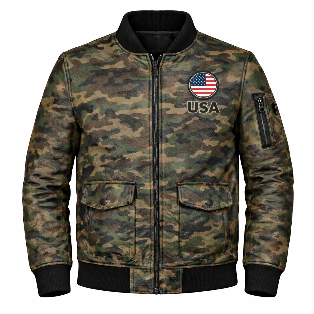 Men’s USA Flag Camouflage Bomber Jacket