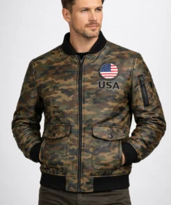 Men’s USA Flag Camouflage Bomber Jacket