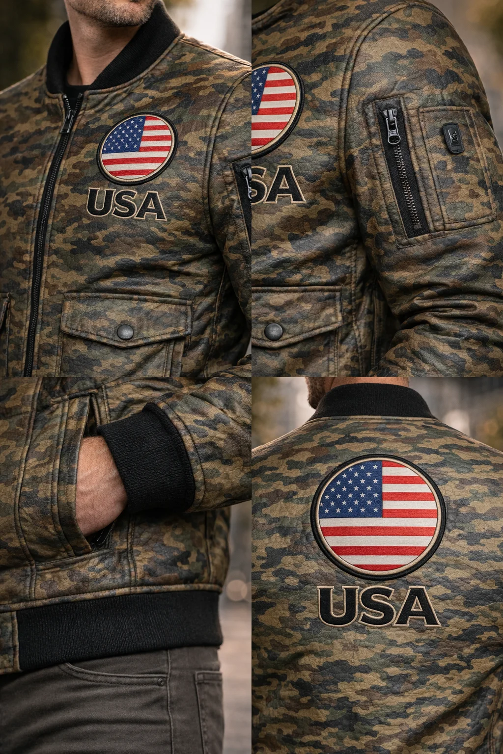 Men’s USA Flag Camouflage Bomber Jacket