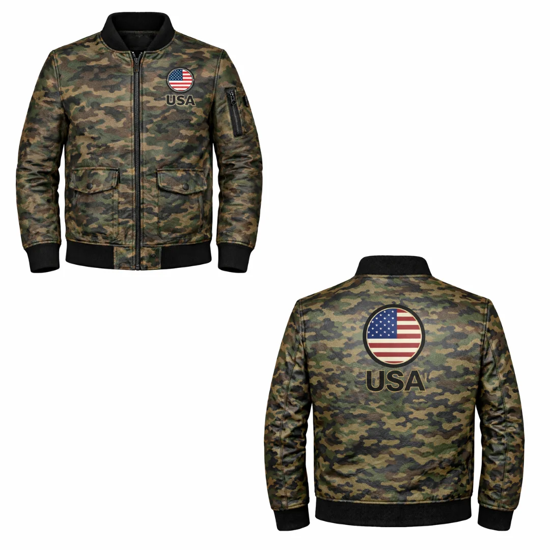 Men’s USA Flag Camouflage Bomber Jacket