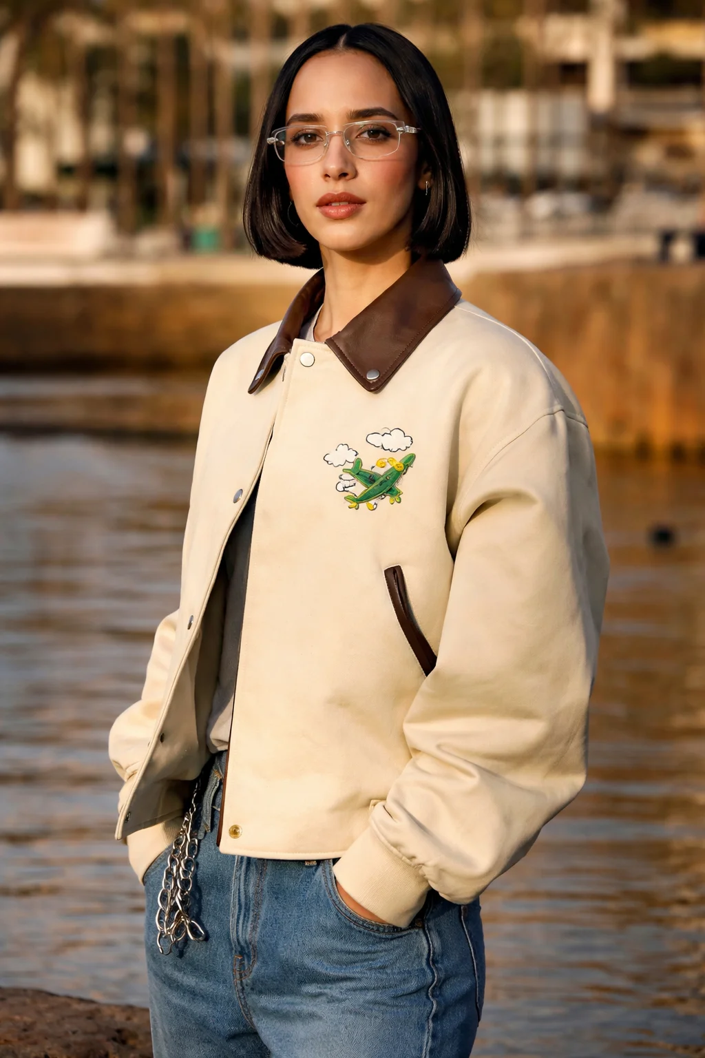 PFW Dina Ayada Beige Leather Jacket