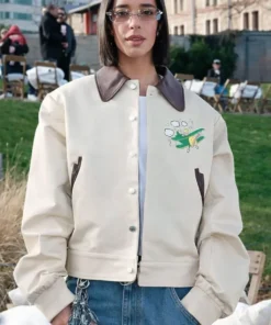 PFW Dina Ayada Beige Leather Jacket