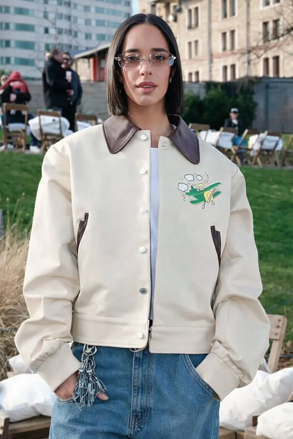 PFW Dina Ayada Beige Leather Jacket