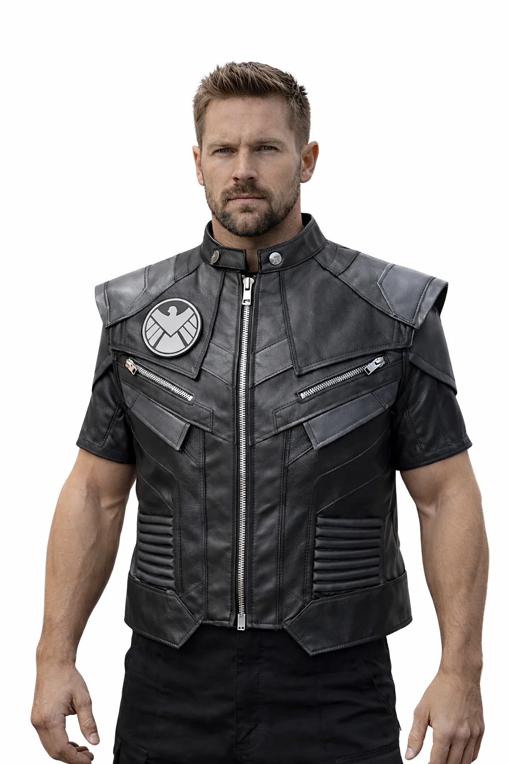 SHIELD - Men's black leather Vest