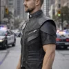 SHIELD - Men's black leather Vest