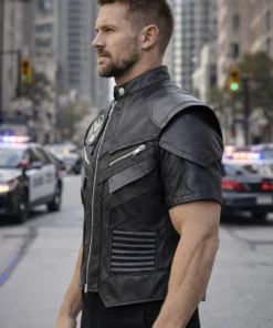 SHIELD - Men's black leather Vest