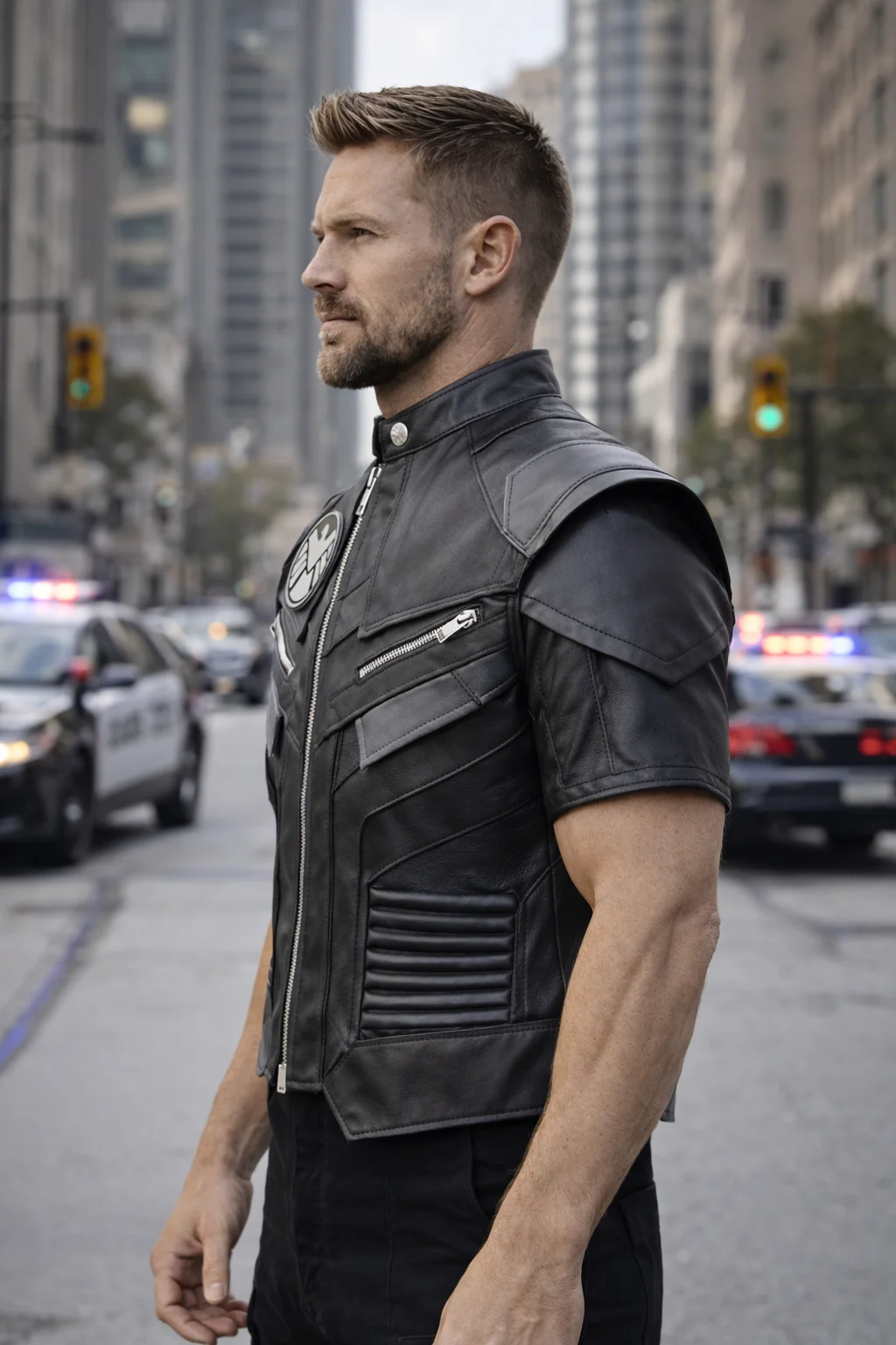 SHIELD - Men's black leather Vest