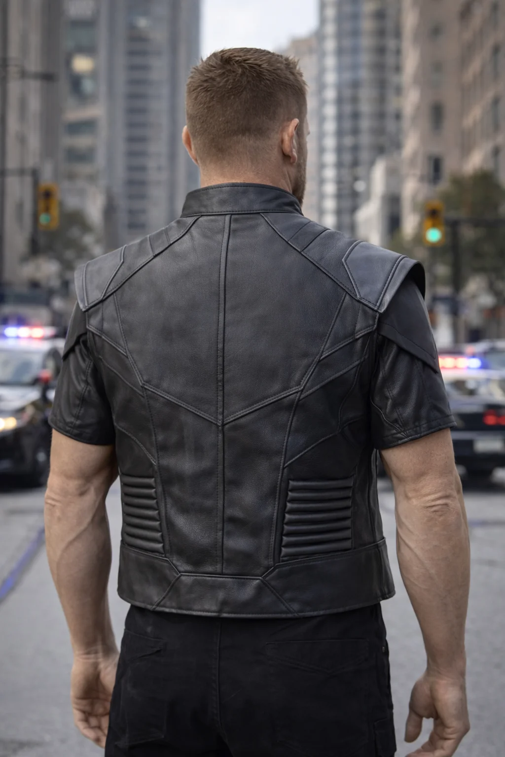 SHIELD - Men's black leather Vest