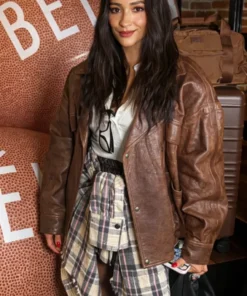 Shay Mitchell Super Bowl Event 2026 Brown Jacket