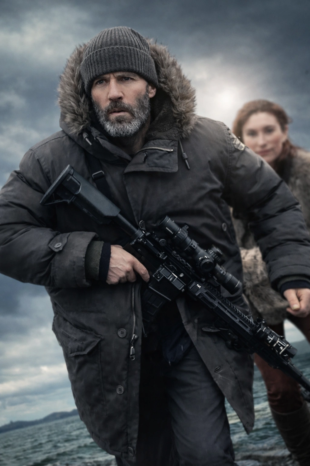 Michael Mason Shelter 2026 Jason Statham Black Parka Coat