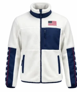 Team USA White and Blue Faux Shearling Jacket