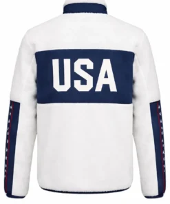 Team USA White and Blue Faux Shearling Jacket